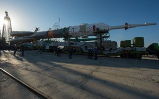 Expedition 35 Soyuz Rocket Arrives at Launch Pad