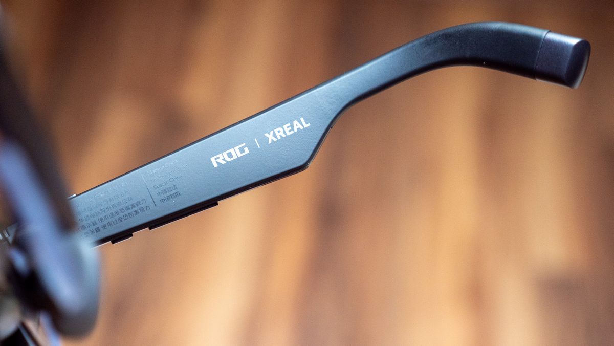 Xreal ROG R1 smart glasses branding on the inside of the right arm