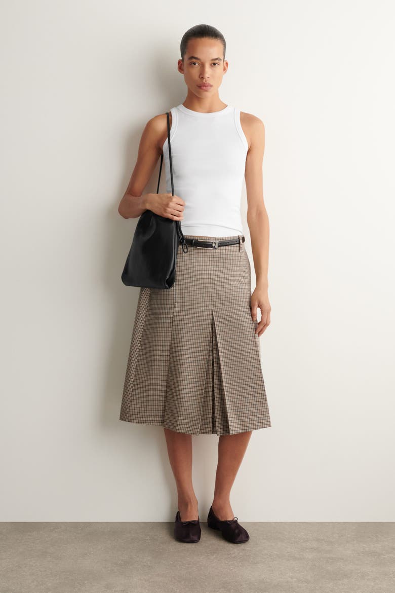 Box-Pleat Wool Midi Skirt