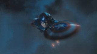 Captain America skydiving out of plane in The Avengers