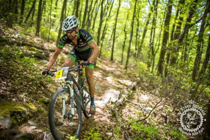 Drew Edsall finishing riding a rock garden on t he enduro section of Stage 2