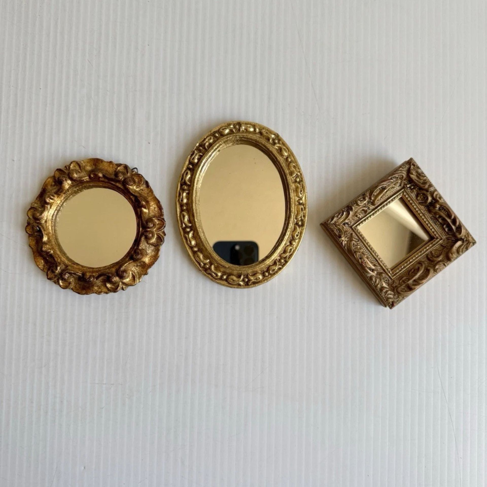 3 Vtg Antique Wall Mirror Assorted Lot Gold Ornate Small Gallery Wall