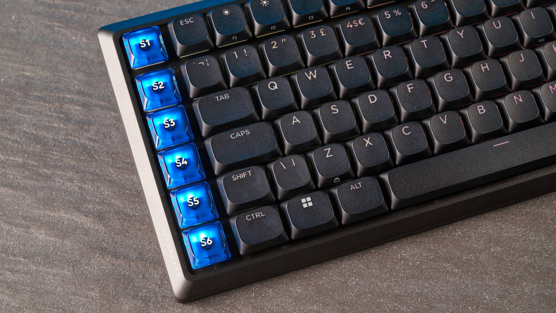 A black Corsair Vanguard Air 99 Wireless low-profile mechanical keyboard