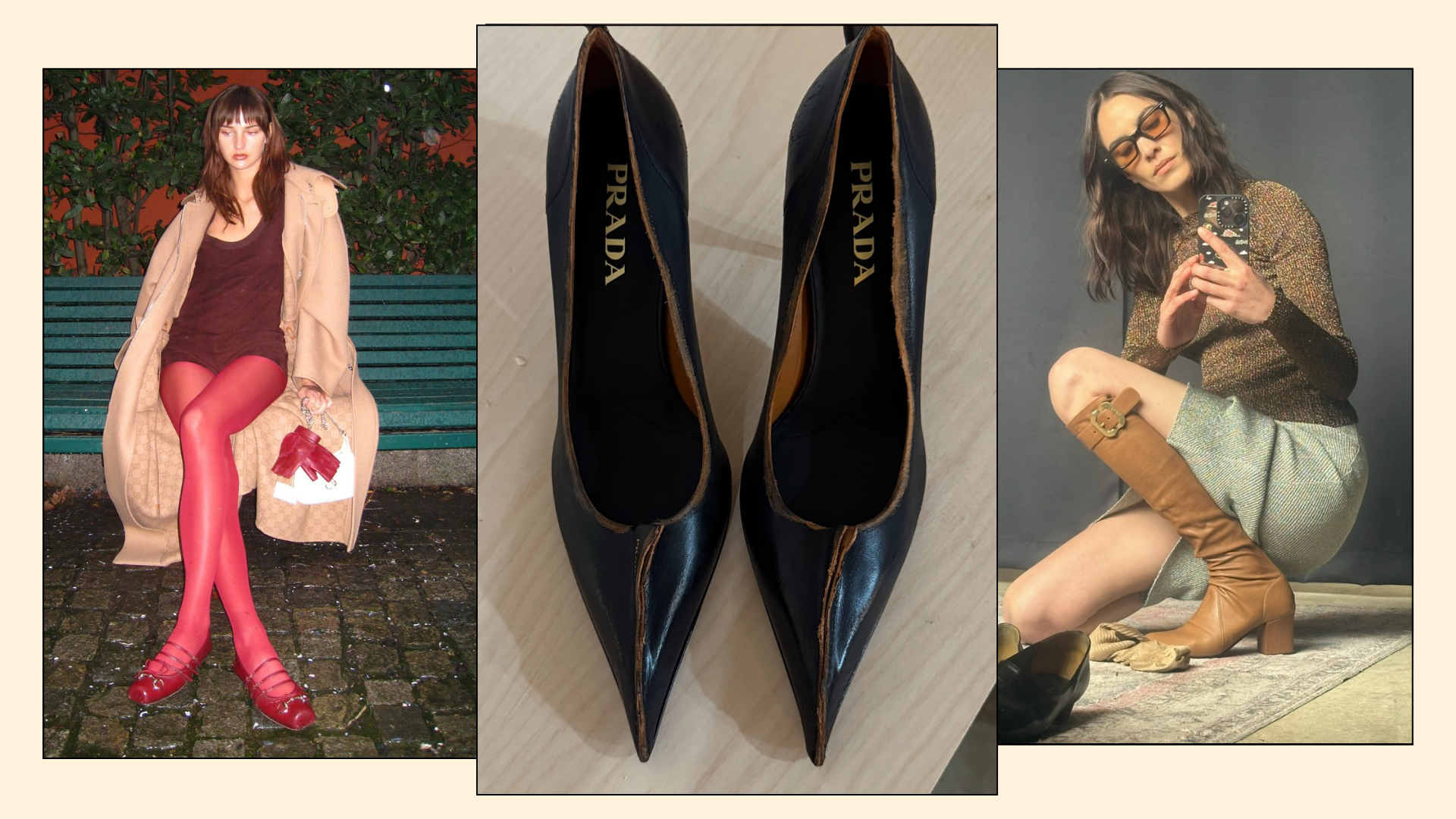 Three fashion people wear winter shoe colour trends 2025