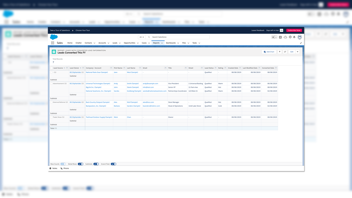 A screenshot of the Salesforce Essentials CRM interface