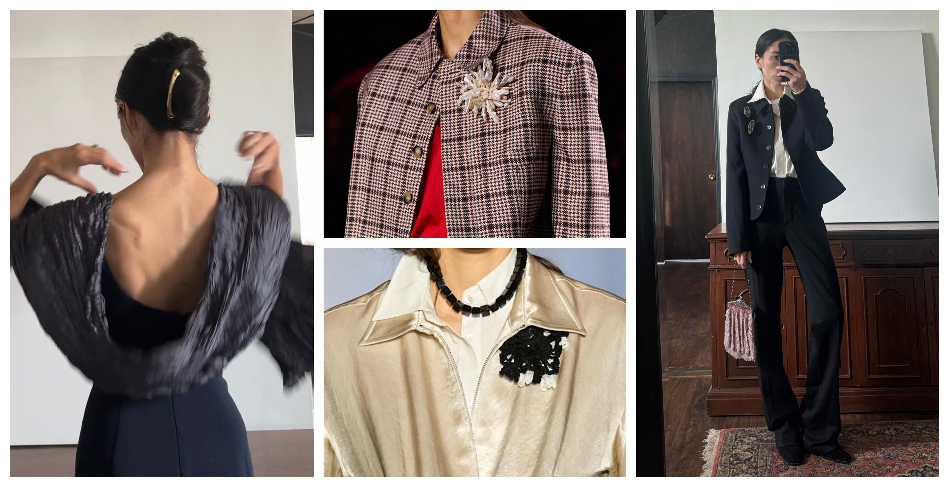 Alexis Badiyi accessorizing with brooches and pins inspired by the 2026 spring runways