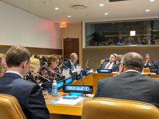 At the 74th session of the U.N. General Assembly (UNGA) on Sept. 23, 2019, UNOOSA welcomed Avio, with whom they have a new partnership, alongside representatives from Virgin Galactic, Maxar, NASA, the National Space Council, Italy and Zambia. Here, UNOOSA Director Simonetta Di Pippo speaks to the attendees in the room. 