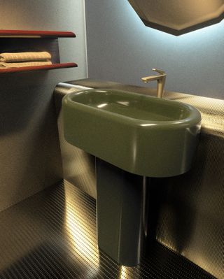 Bathroom with olive green sink
