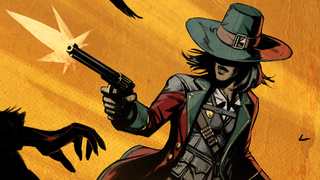 A cowboy in Weird West firing a revolver