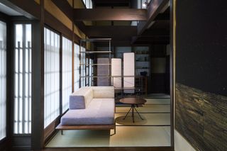 Stellar Works and HOSOO Textiles Kyoto Showroom, featuring Stellar Works' Discipline sofa and HOSOO Textiles partitions
