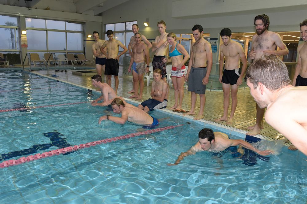 An impromptu race gets underway in the spa.