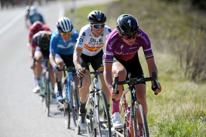Chantal van den Broek-Blaak (SDWorx) leads en route to winning the 2021 Strade Bianche 