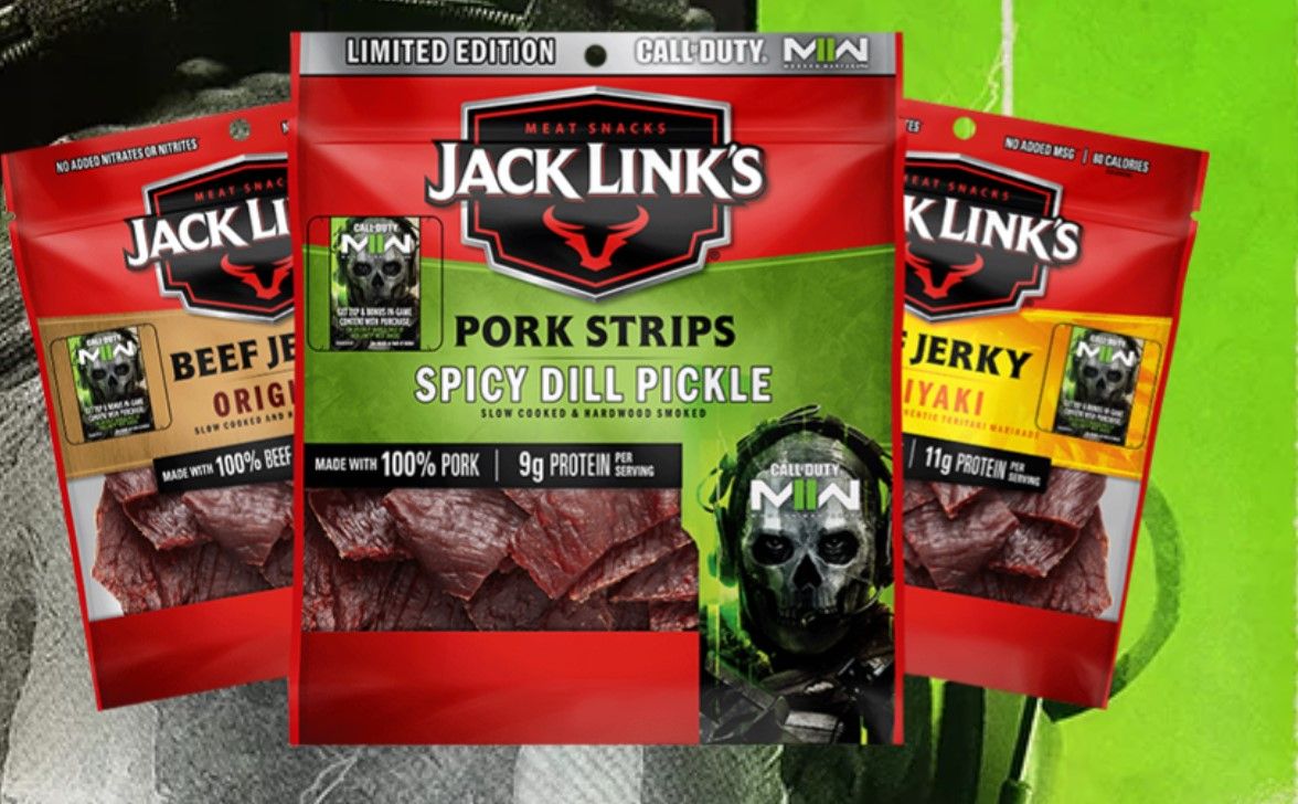 a lineup of CoD-themed jerky bags