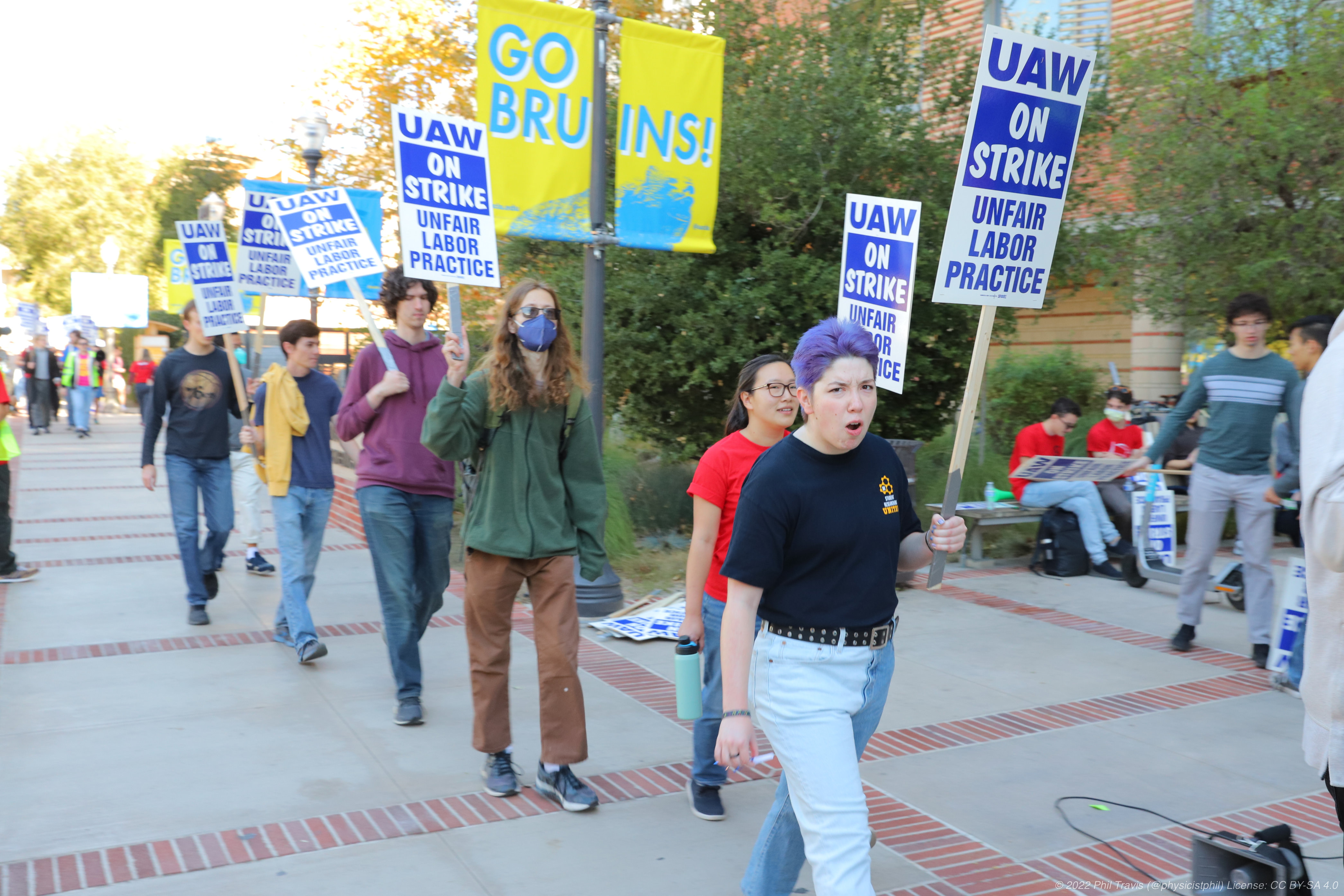 Strikers from physical sciences on the picket lines at UCLA. Leading the line is Veronica Dike, an astronomy graduate student at UCLA.