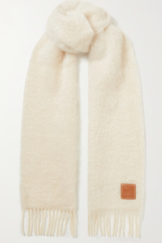Loewe Leather-trimmed Fringed Mohair-blend Scarf