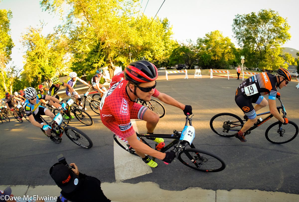 Menso De Jong (Cliff Bar) riding near the front of the race with two laps remaining