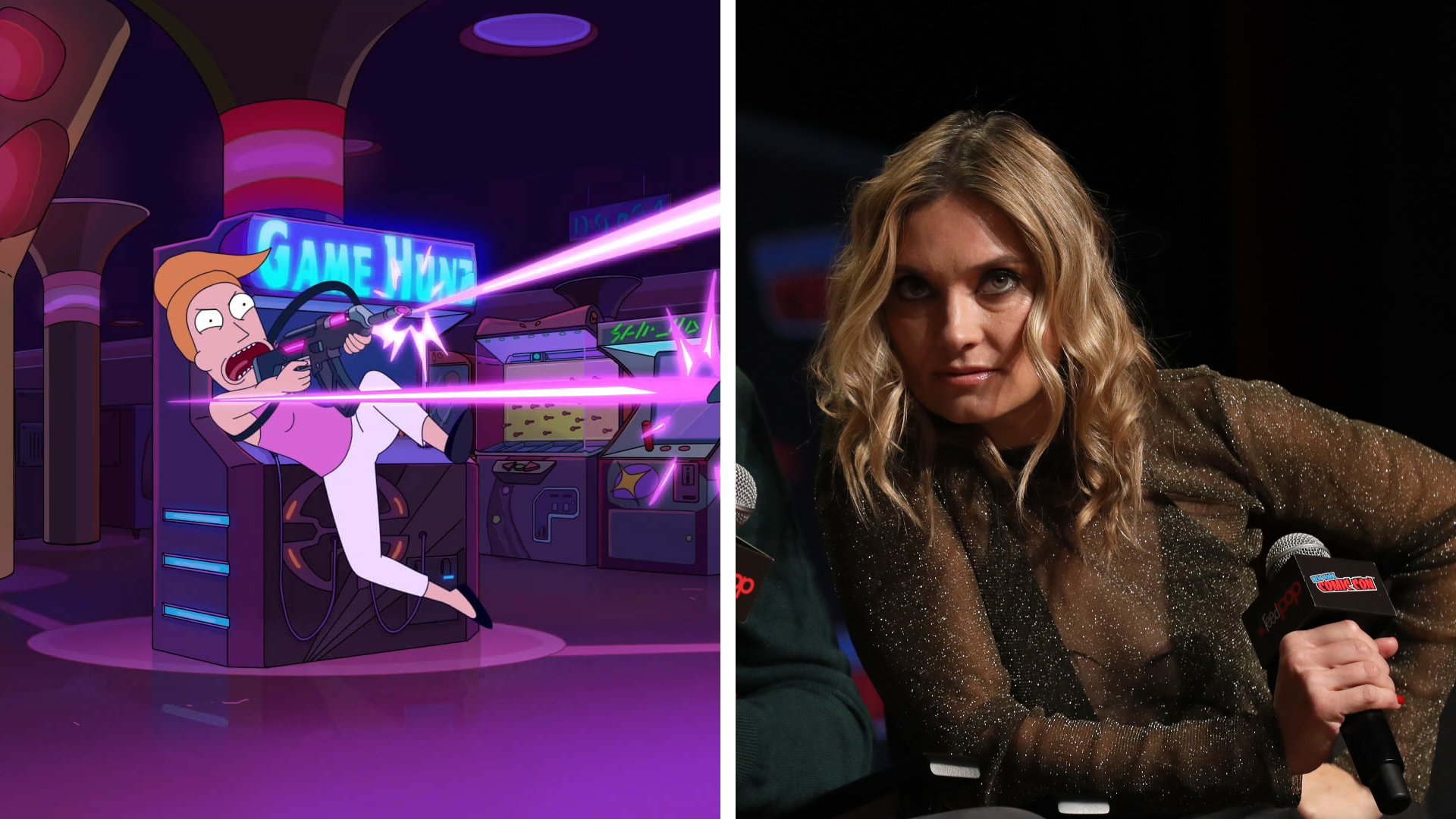 Summer from Rick and Morty, pictured alongside his voice actor Spencer Grammer