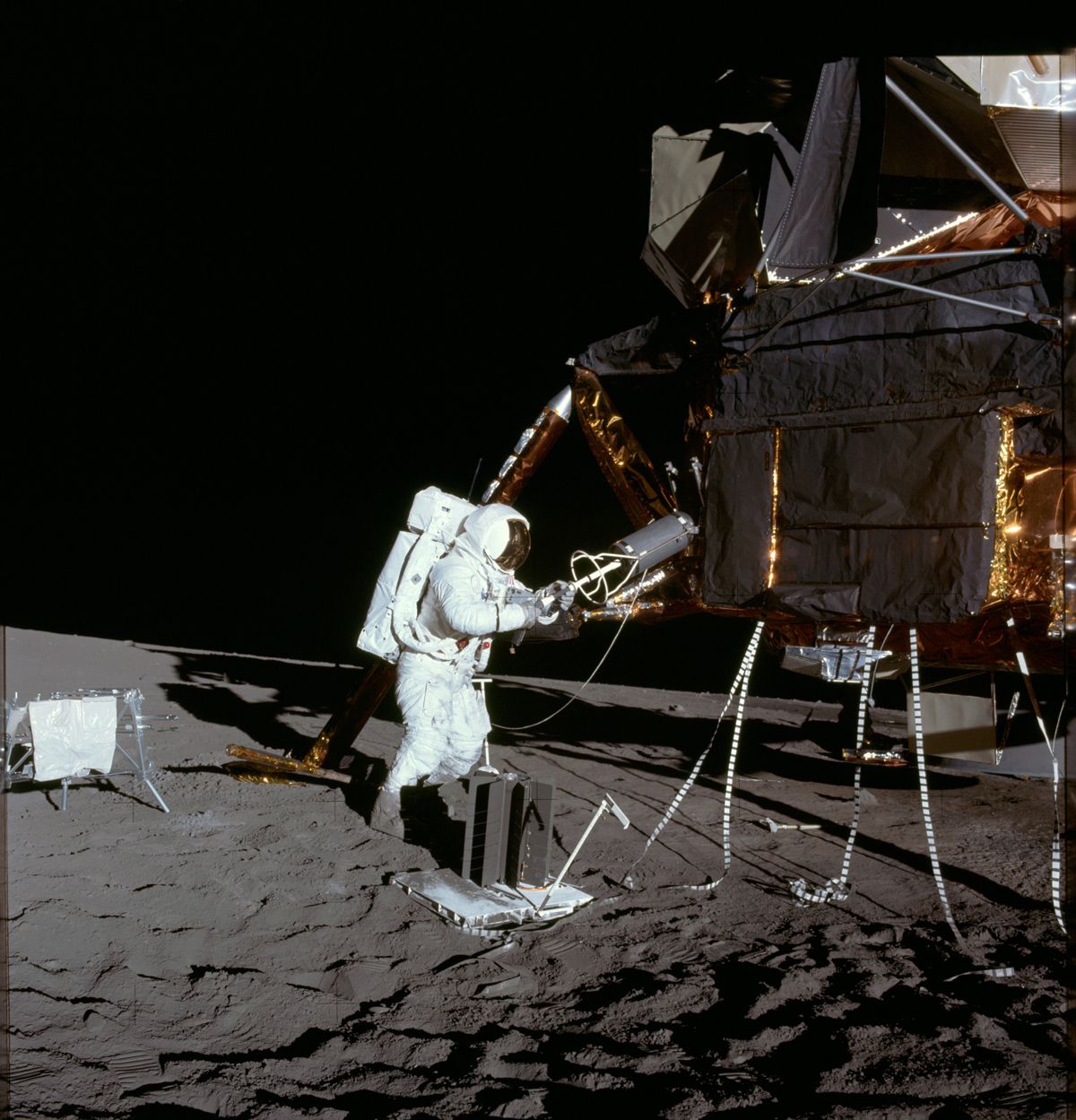 Apollo 12 astronauts Pete Conrad and Alan Bean landed on the moon on Nov. 19, 1969.