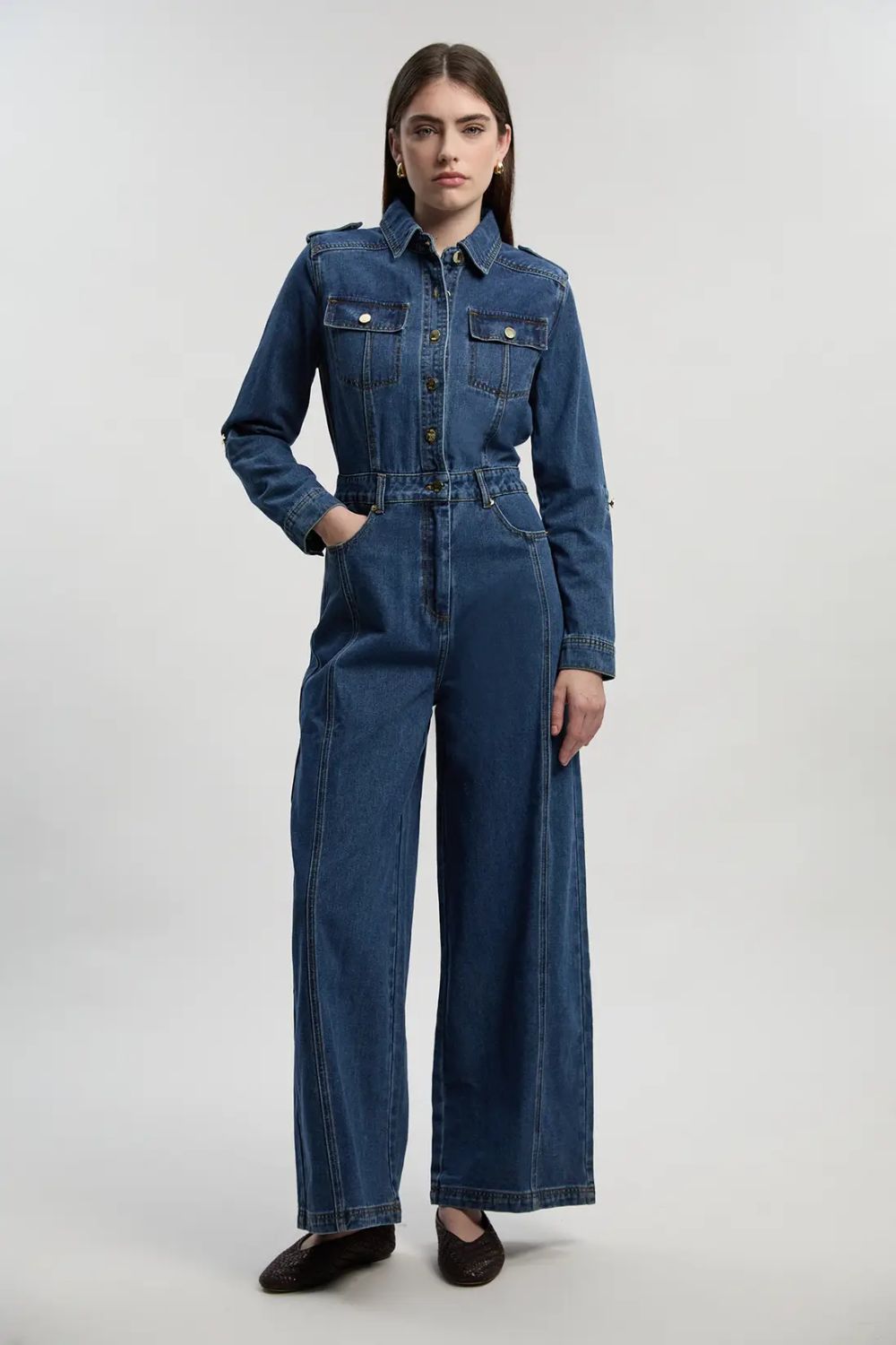 Karen Millen, Denim Boiler Wide Leg Jumpsuit