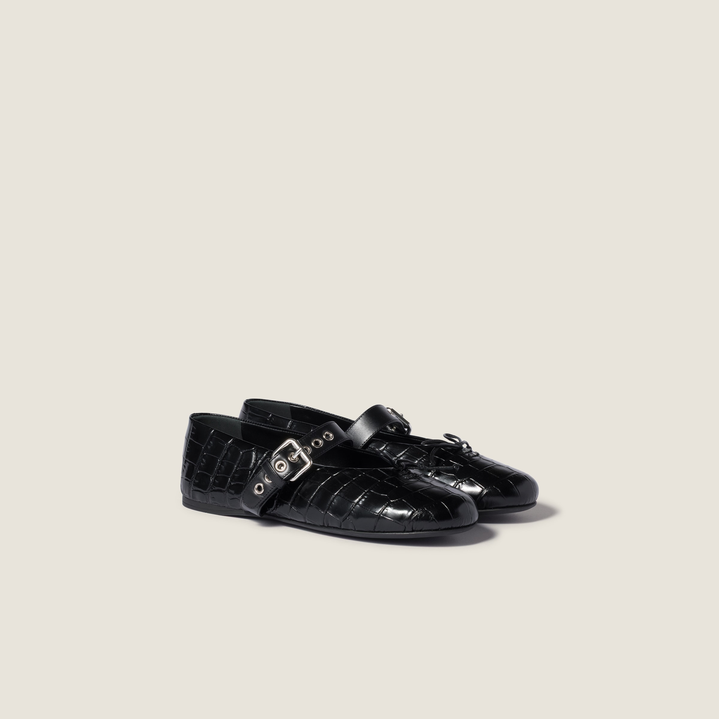 Croco-Print Leather Ballerinas