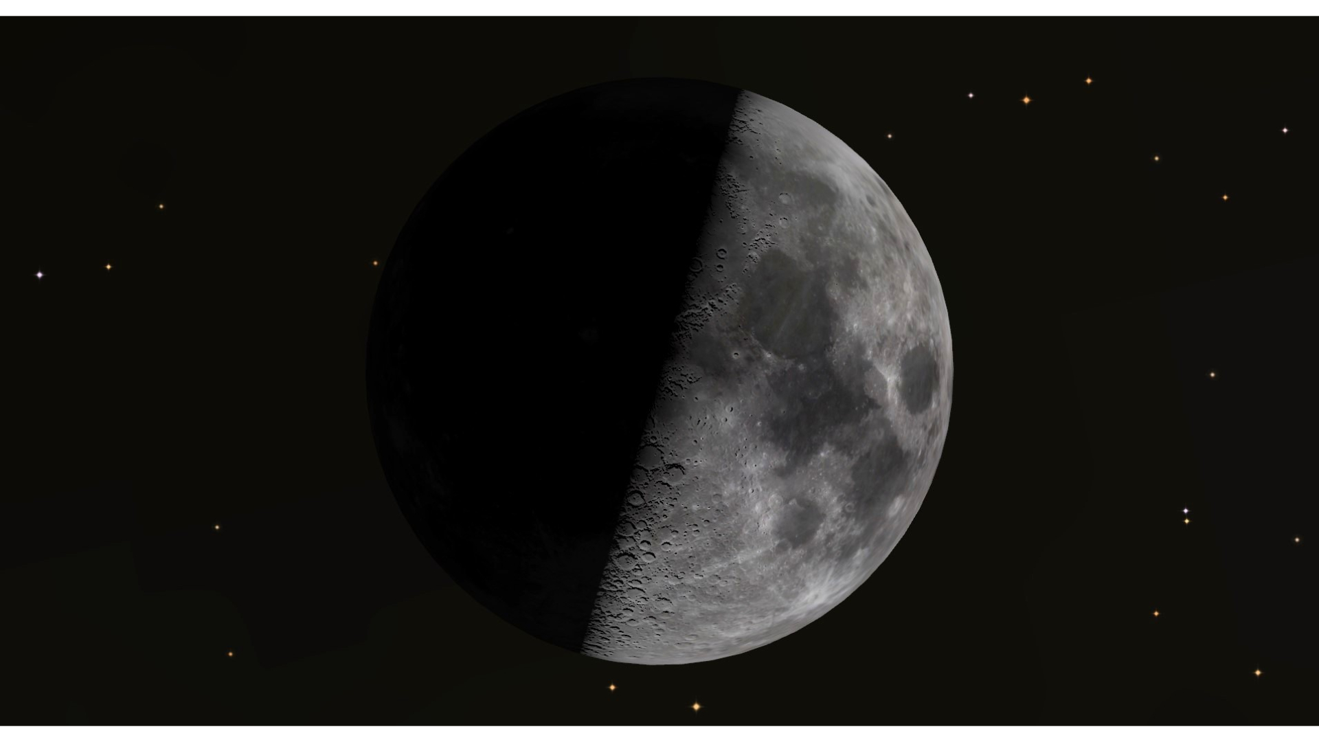 A close up of the moon in space, with its right half illuminated and its left covered in shadow