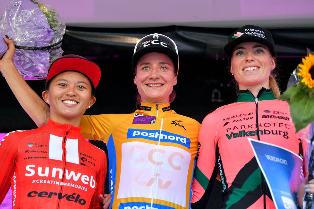 Coryn Rivera, Marianne Vos and Demi Vollering