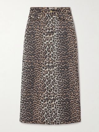 + Net Sustain Leopard-Print Organic Denim Maxi Skirt