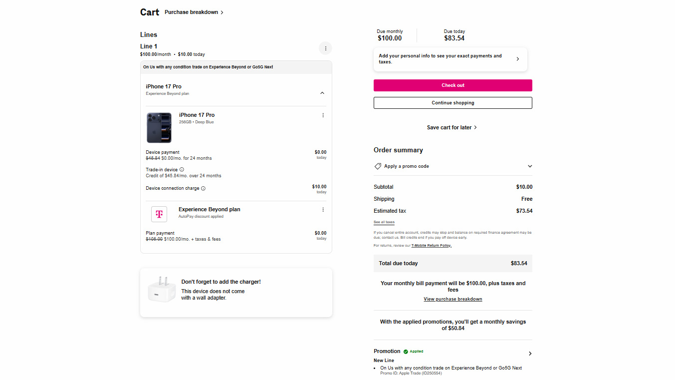 T-Mobile iPhone 17 Pro Black Friday deal screen shot.
