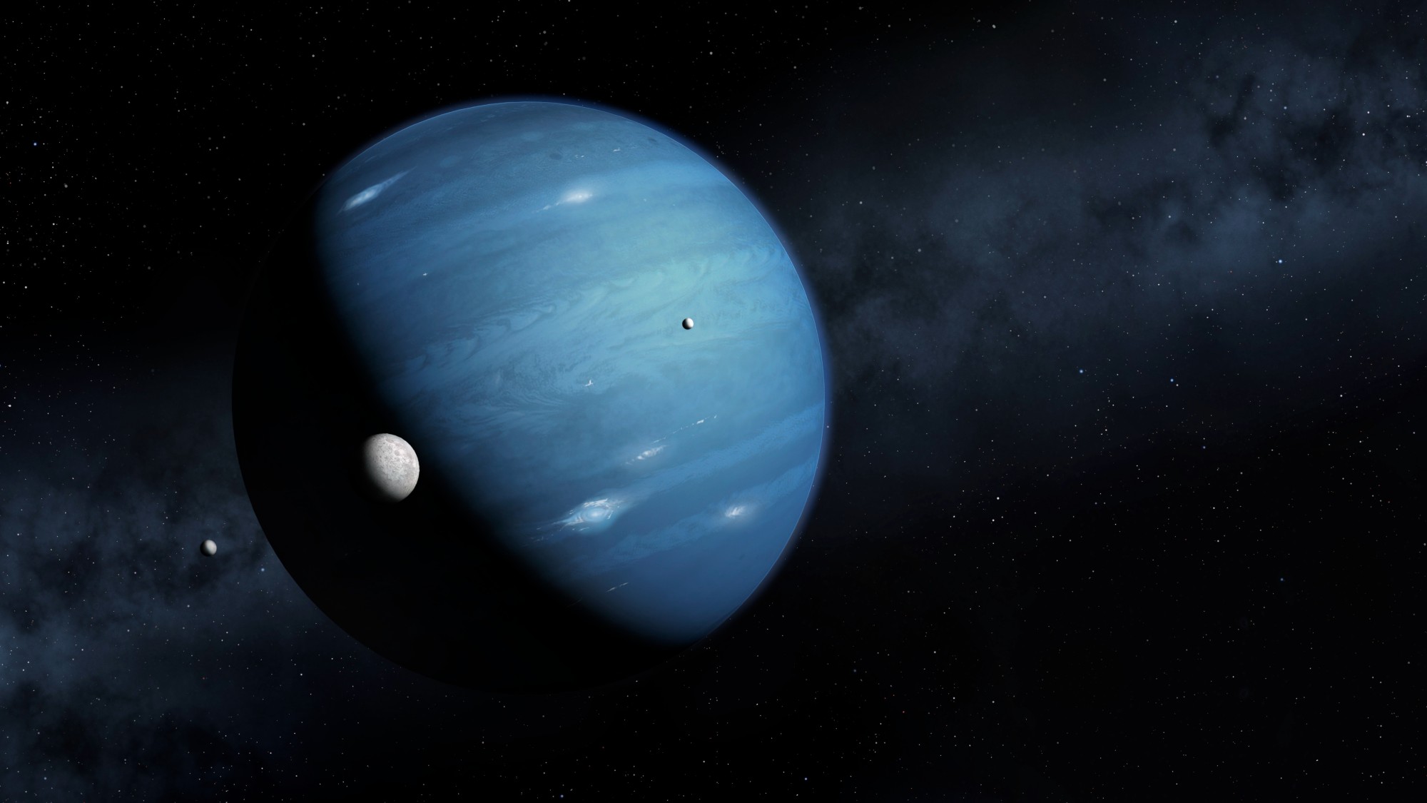 a blue orb on a black, starry background