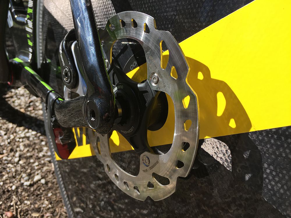The rear disc brake mounted on the Super Slice with the Mavic disc wheel