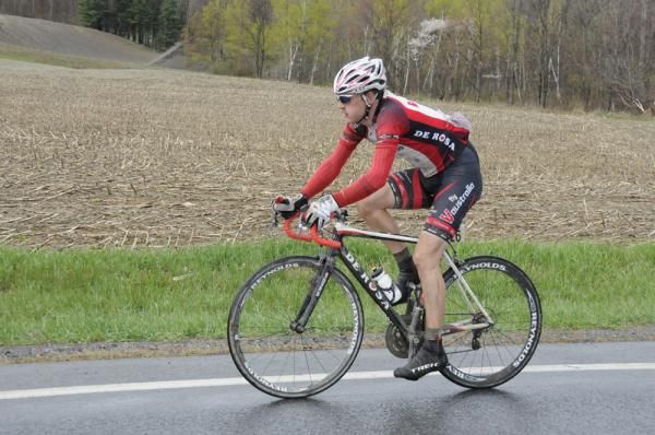 Aaron Kemps (Fly V Australia) maintains his break over peloton, but is soon caught