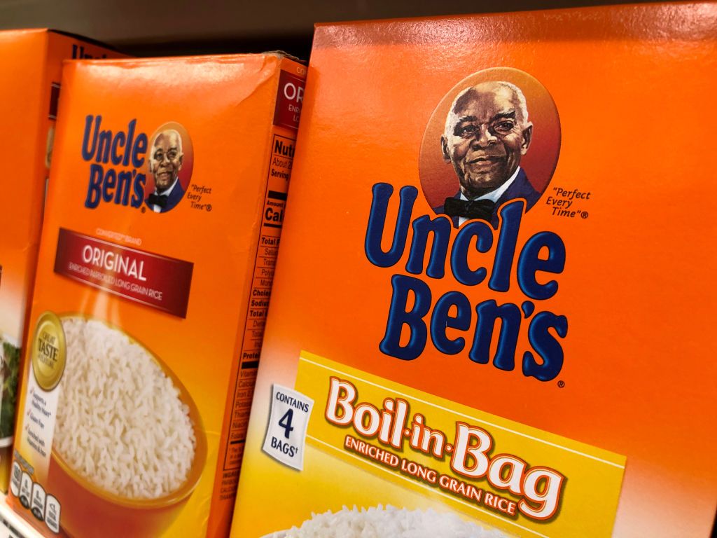 Boxes of Uncle Ben&amp;#039;s rice are displayed on a shelf at a Safeway store on June 17, 2020 in San Anselmo, California.