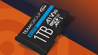 A TeamGroup Elite A1, one of the best microSD card picks, against a techradar background
