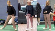 A composite of three pictures of Duchess Sophie wearing Puma trainers during a visit to the All England Open Badminton Championships 