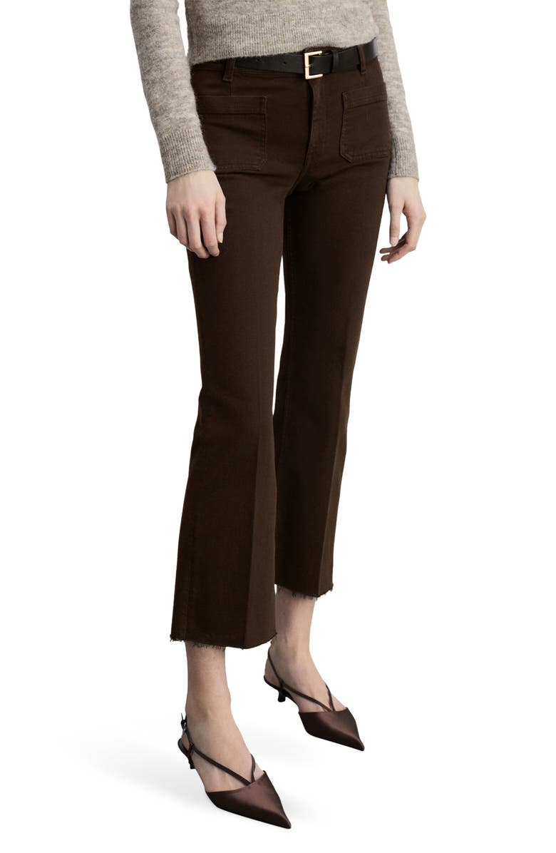 Patch pocket hem farm flared jeans