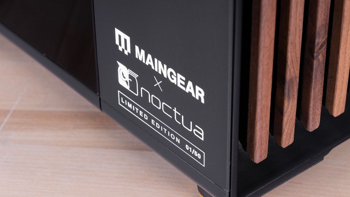 A Maingear North Series gaming PC on a wooden table