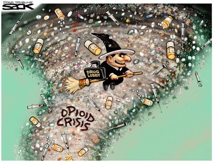 Political cartoon U.S. opioids congress drug lobby Halloween