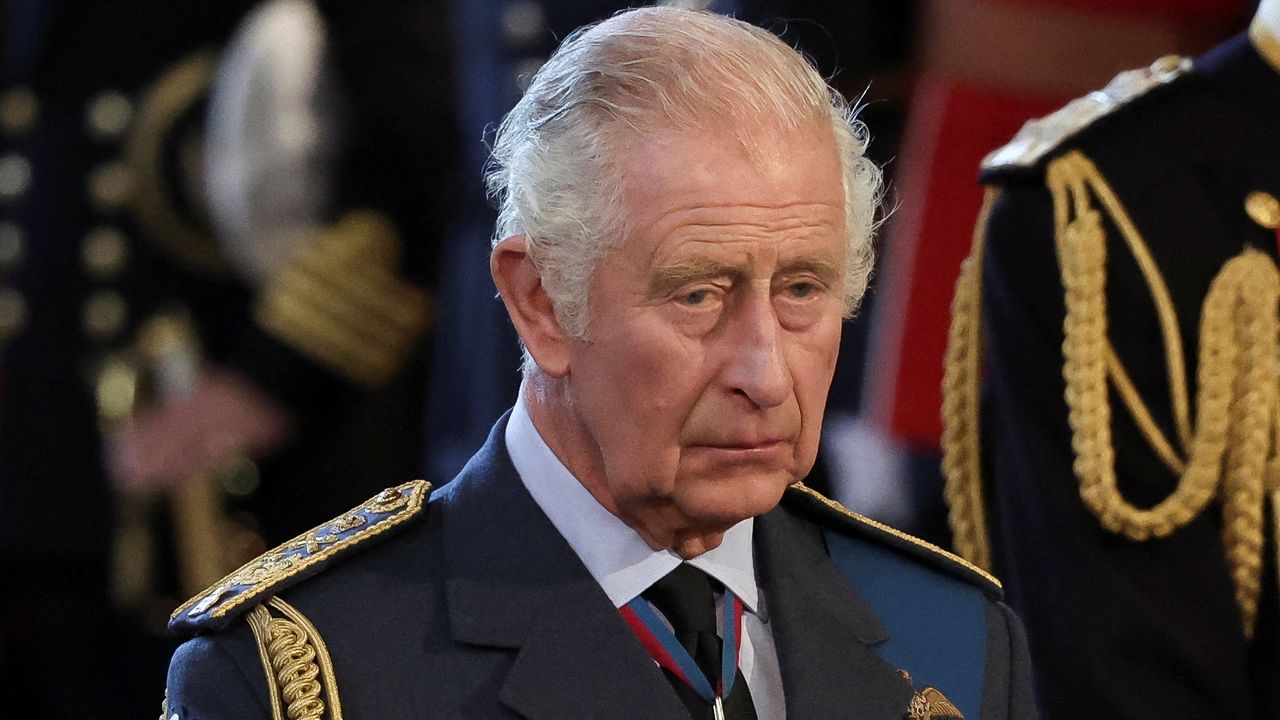 How King Charles will be honouring a poignant anniversary. Seen here the King looks on as the coffin of Queen Elizabeth arrives at the Palace of Westminster