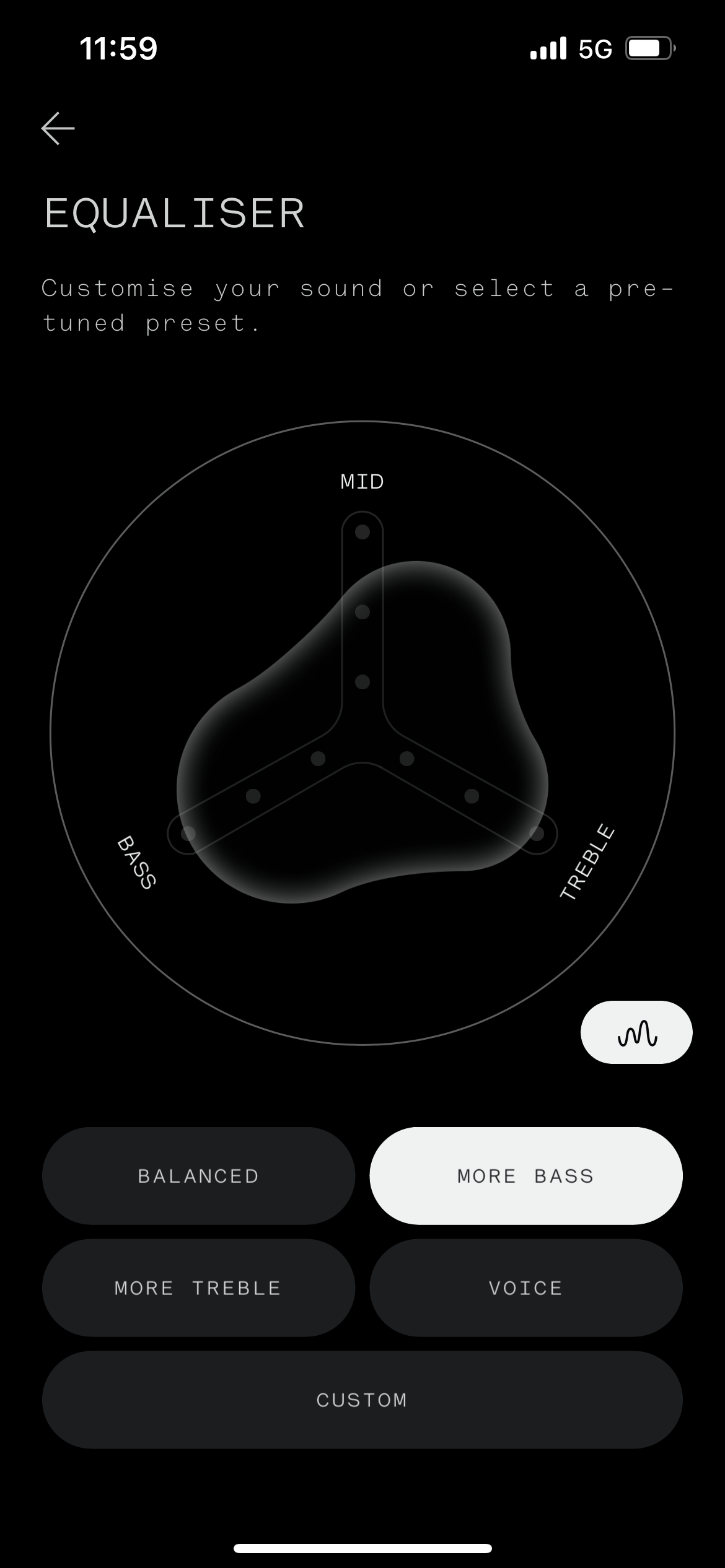 Screenshots of the sound profiles in the Nothing X app
