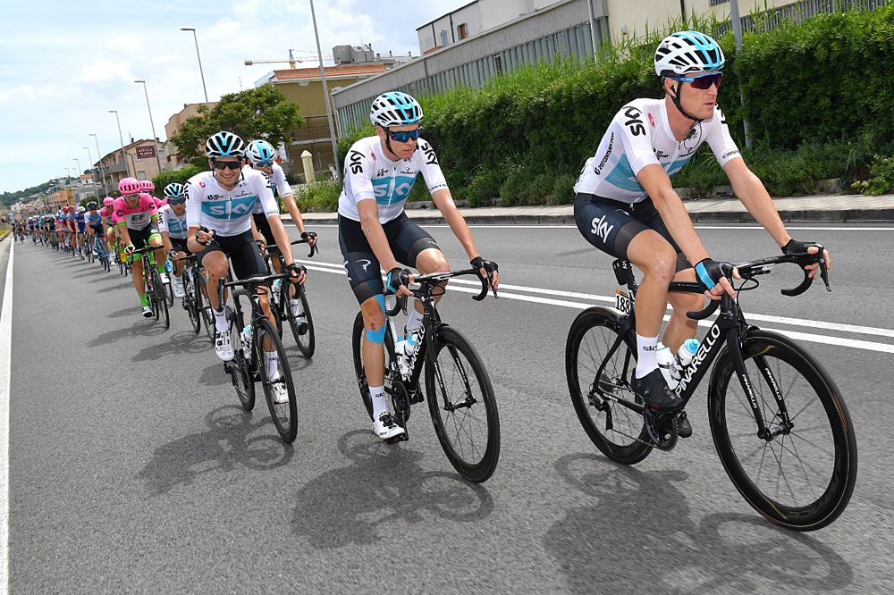 Team Sky racing during stage 12 of the Giro d'Italia 2018