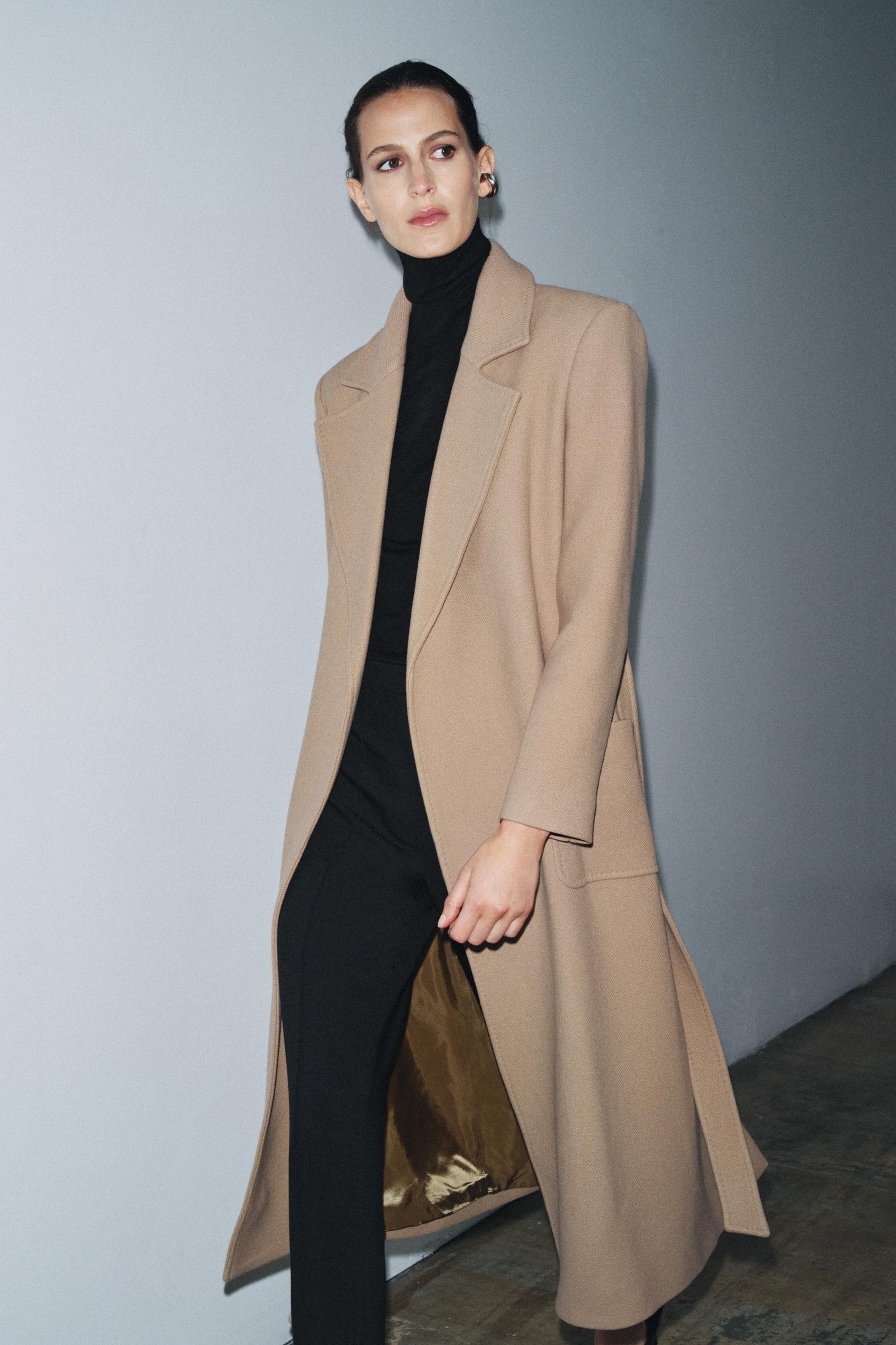 Wool Blend Belted Coat Zw Collection