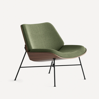 hunter green and wood lounge chair