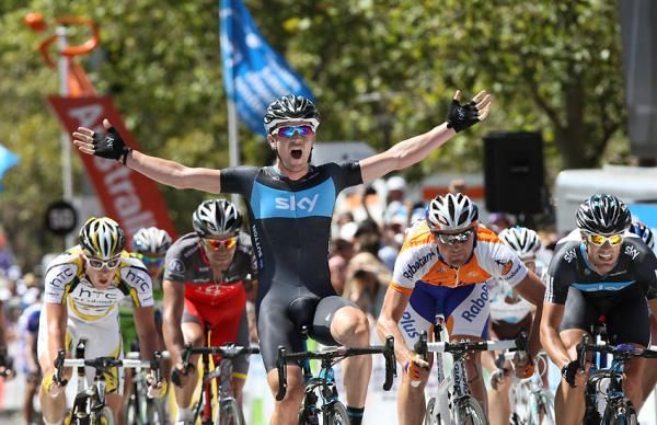 Sky high: Chris Sutton (Team Sky) takes his first ProTour stage win.