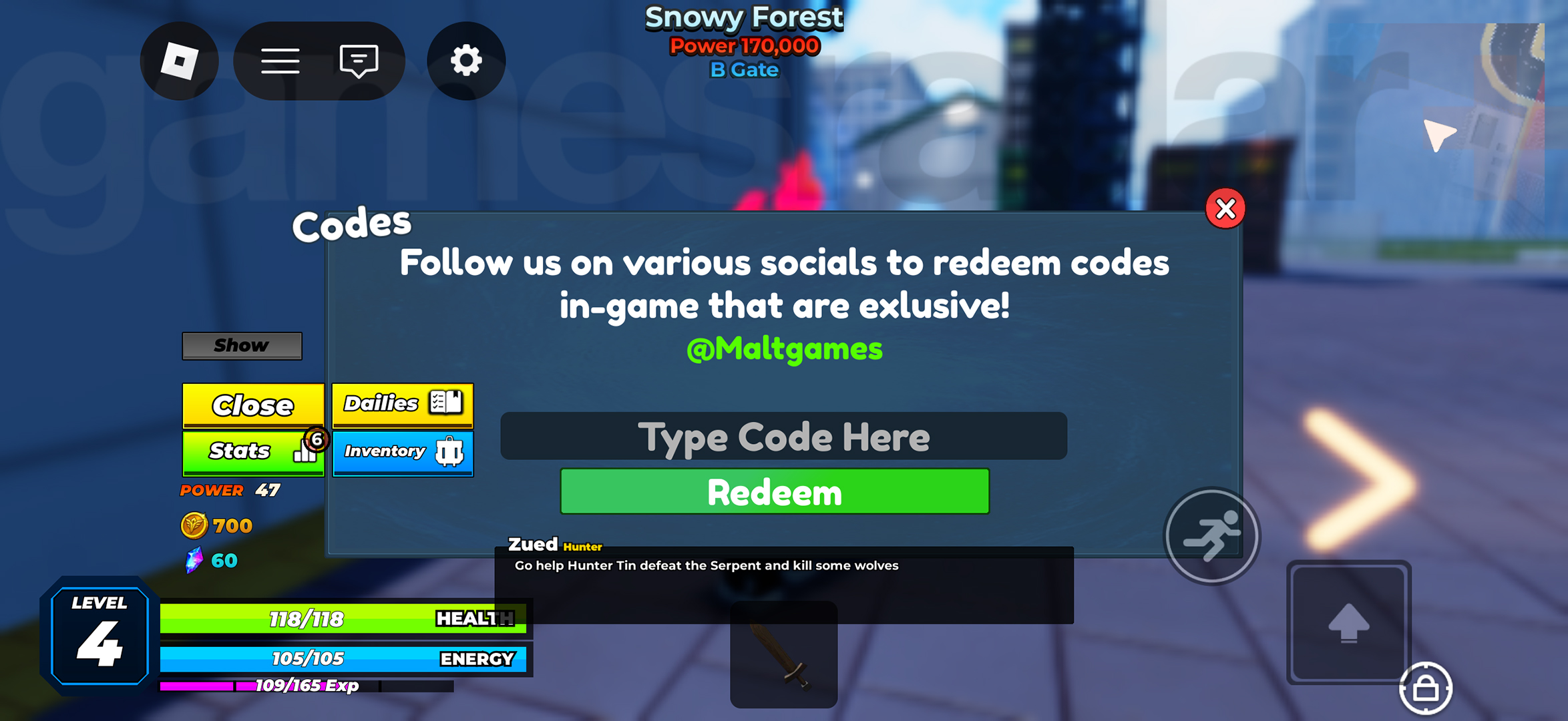 The redeem Solo Hunters codes menu