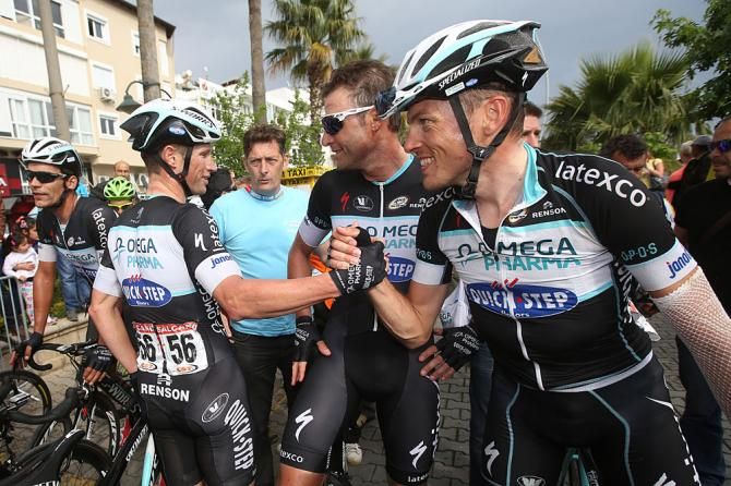 Omega Pharma Quick Step celebrates the stage win