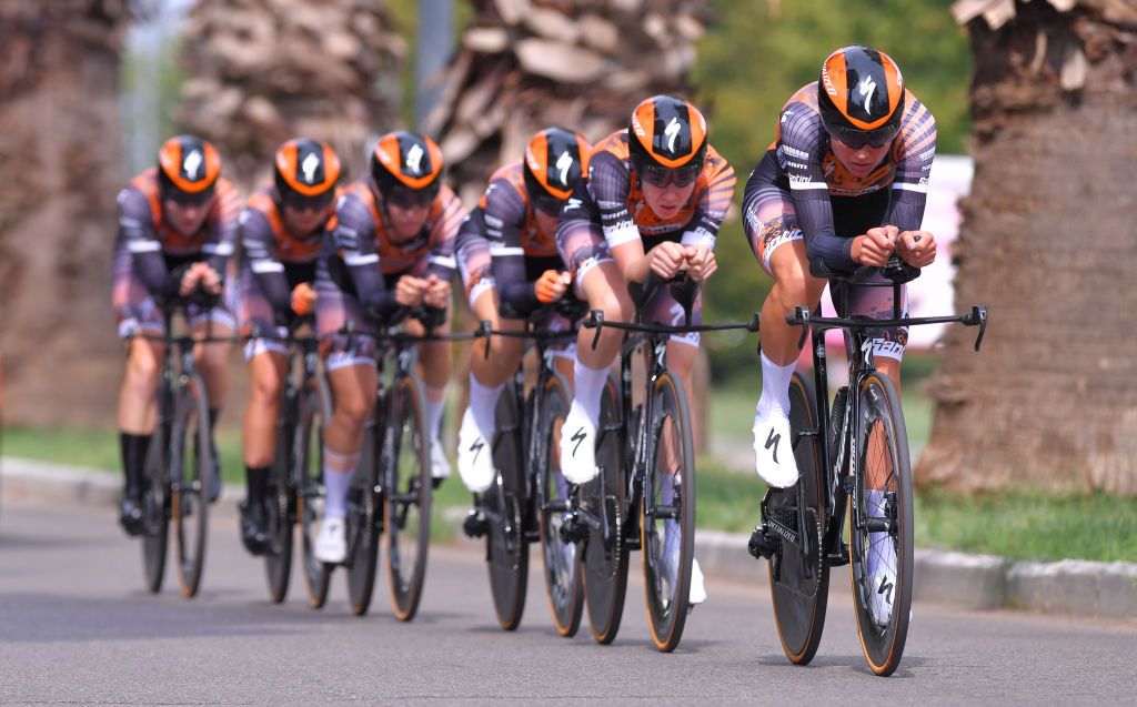 GROSSETO ITALY SEPTEMBER 11 Anna Van Der Breggen of The Netherlands Chantal Van Den Broek Blaak of The Netherlands Eva Buurman of The Netherlands KarolAnn Canuel of Canada Amy Pieters of The Netherlands and Jolien Dhoore of Belgium and Boels Dolmans Cycling Team during the 31st Giro dItalia Internazionale Femminile 2020 Stage 1 a 168km Team Time Trial from Grosseto to Grosseto TTT GiroRosaIccrea GiroRosa on September 11 2020 in Grosseto Italy Photo by Luc ClaessenGetty Images