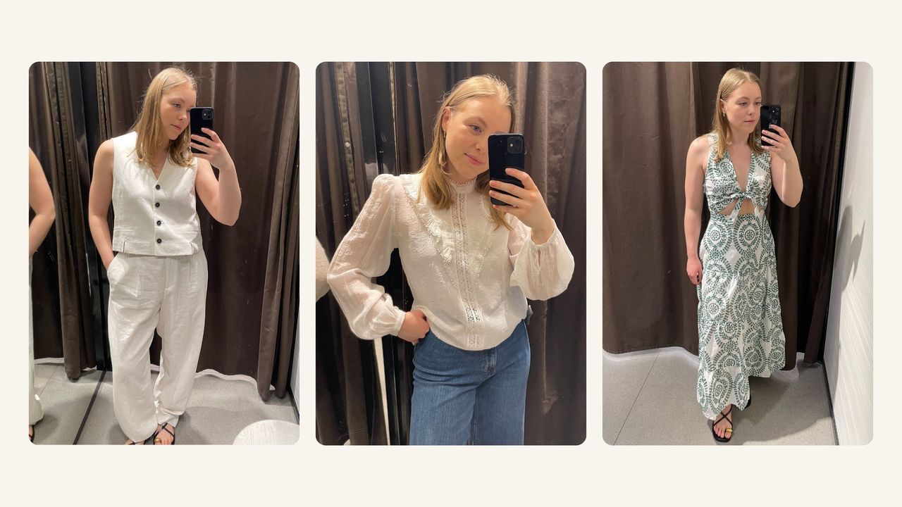 Three images of woman in dressing room 