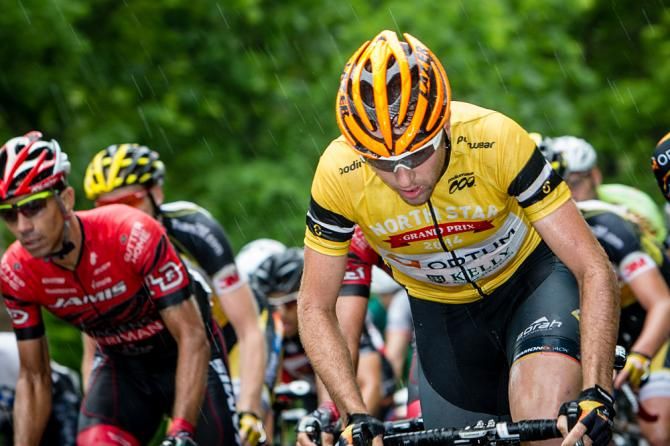 Ryan Anderson (Optum) taped at the front and out of trouble when the rain cames
