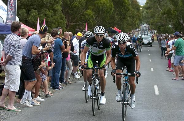 Richie Porte (right) and Baden Cooke working hard at the front on Mt.Buninyong.