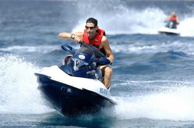 George Hincapie on a jetski